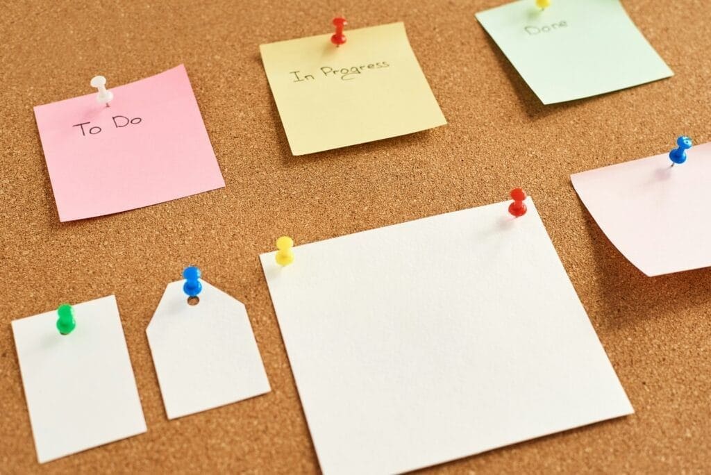 Post-It Notes showing a plan of To Do, In Progress and Done