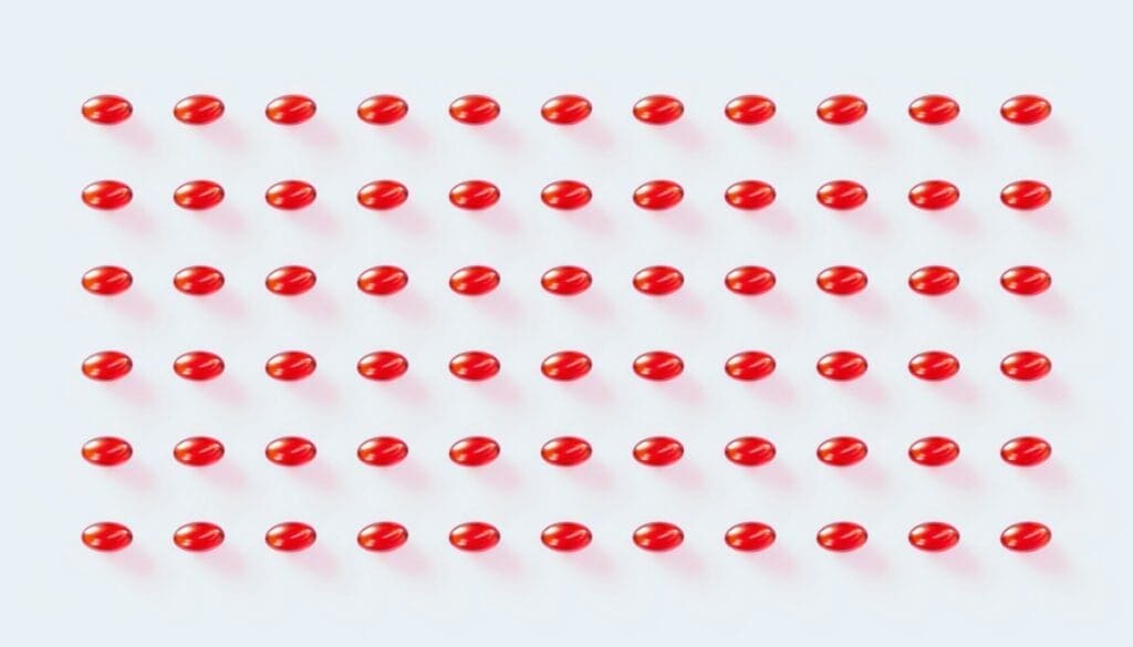 Red pills all in a line showing the correlation of assets in a portfolio