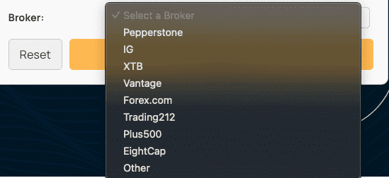 Broker Selector on Lot Size Calculator